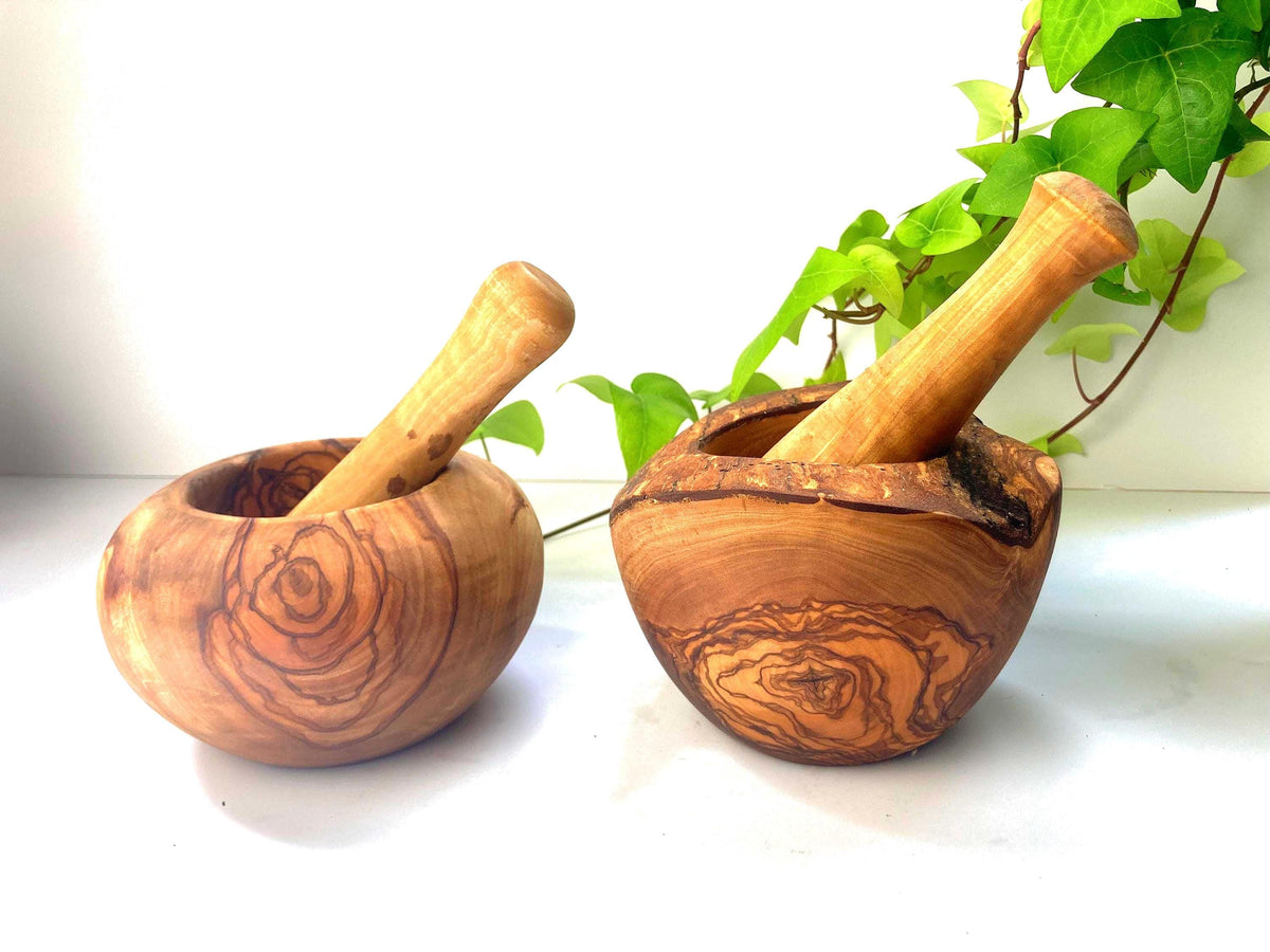 Handcrafted Olive Wood Mortar and Pestle: Rustic Kitchen Herb Grinder (12-14cm)
