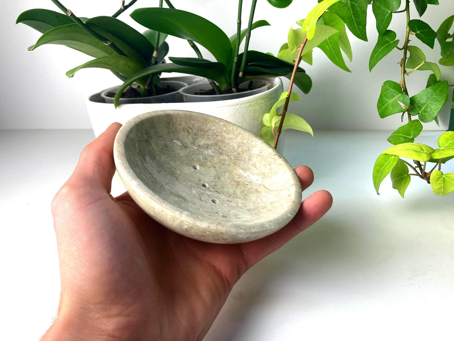 Round Marble Soap Dish, Self-Draining Vanity or Bath Tray, Modern Spa Decor & Gift