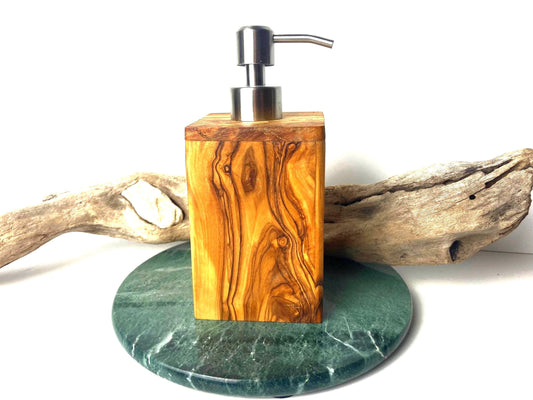 Olive Wood Soap Or Lotion Dispenser, Bathroom Decor, Natural Rustic Gifts, Refillable With Pump, Massage And Spa Decor, Artisan Handcrafted