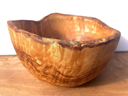 Large Rustic Olive Wood Bowl, Wild Rim With Bark, Eco Friendly, Sustainabley Sourced, Food Safe, Wooden Cereal Bowl, Unique Zero Waste Gift