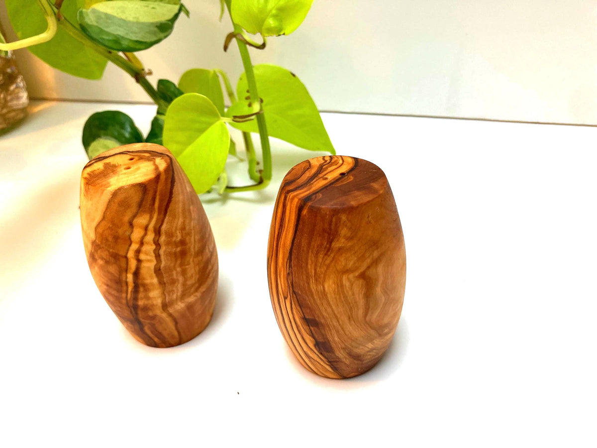 Handmade Olive Wood Salt and Pepper Shakers, Natural Wooden Spice Set, Rustic Kitchen Decor