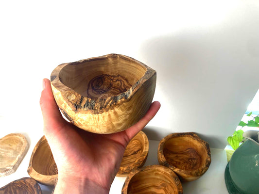 Rustic Olive Wood Cereal Bowl With Spoon, Live Edge With Bark, Food Safe Wooden Bowl, Round Tapas Bowl, Natural Edge, Zero Waste Gift, 14cm