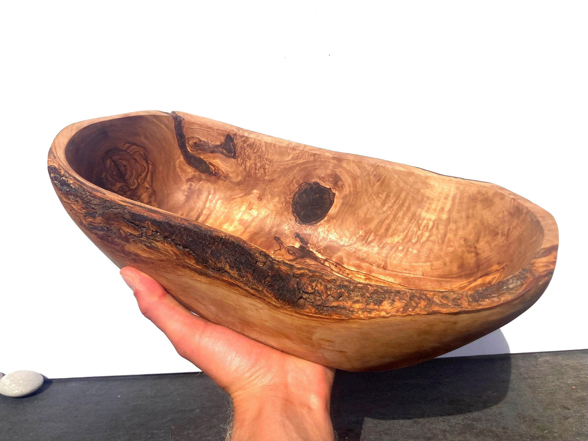 Extra Large Olive Wood Fruit Bowl, 37cm Live Edge Handmade Serving Bowl
