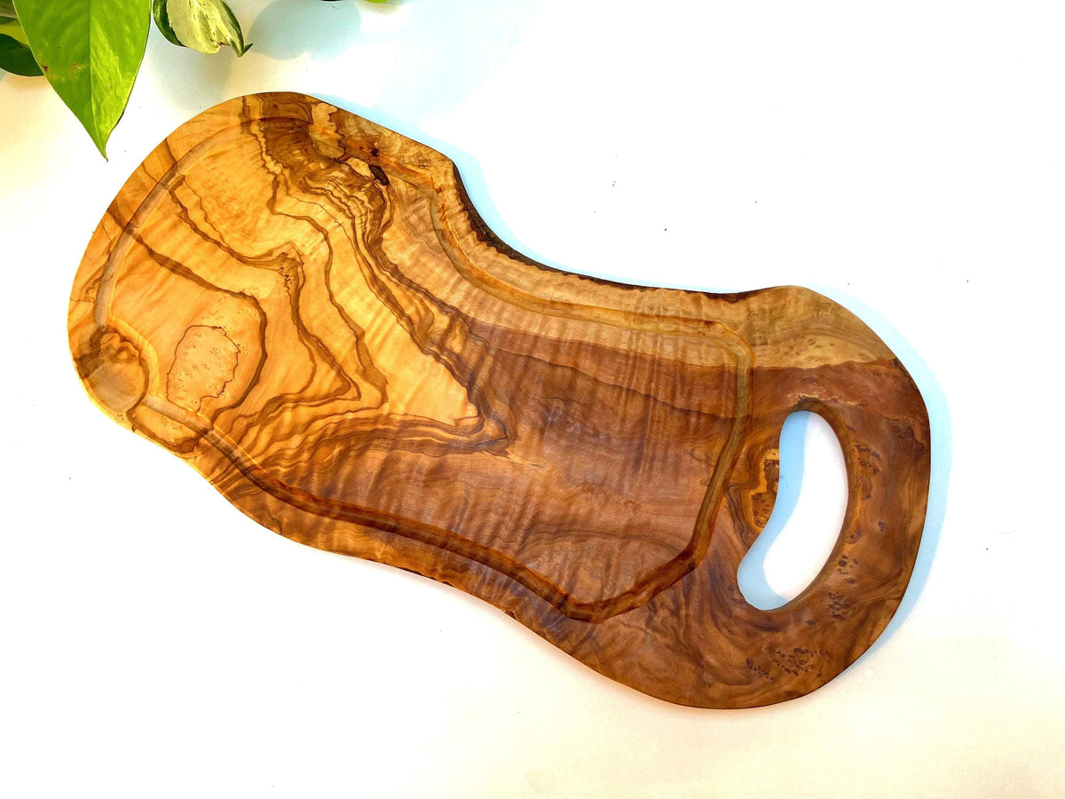 Olive Wood Steak Serving Board with Juice Groove and Handle, Wedding Gift (47cm)