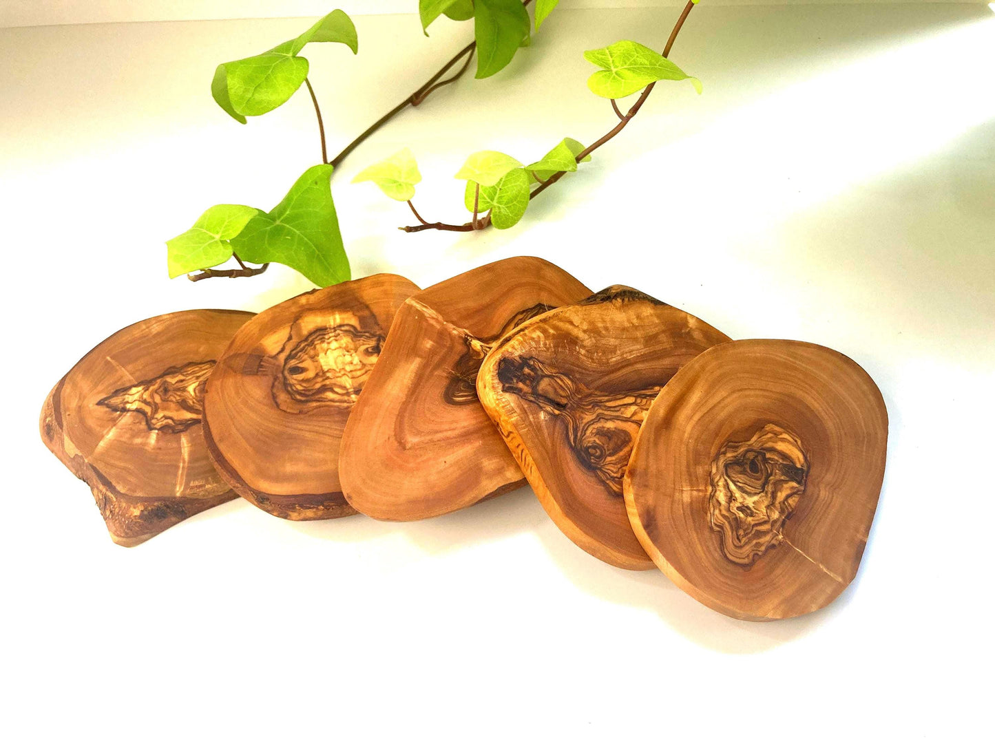Handmade Olive Wood Coasters: Rustic Live Edge Bar & Table Decor