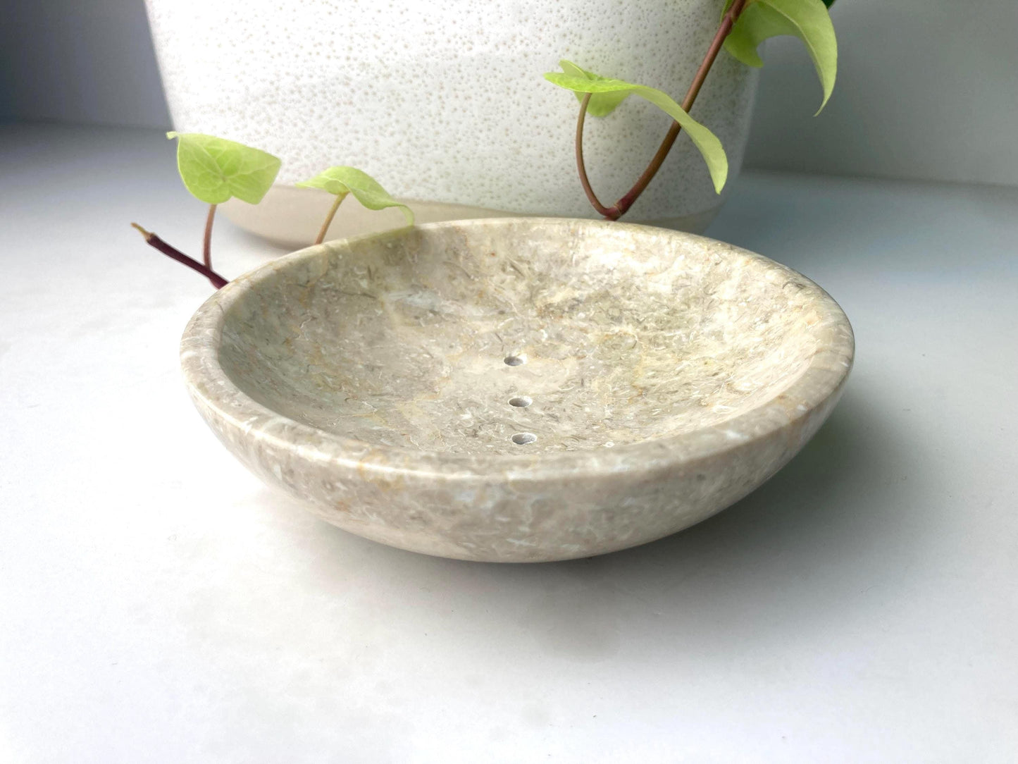 Round Marble Soap Dish, Self-Draining Vanity or Bath Tray, Modern Spa Decor & Gift