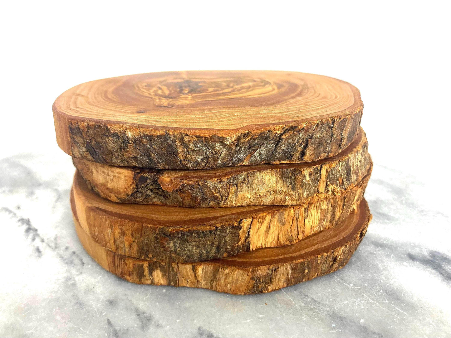Handmade Olive Wood Coasters: Rustic Live Edge Bar & Table Decor