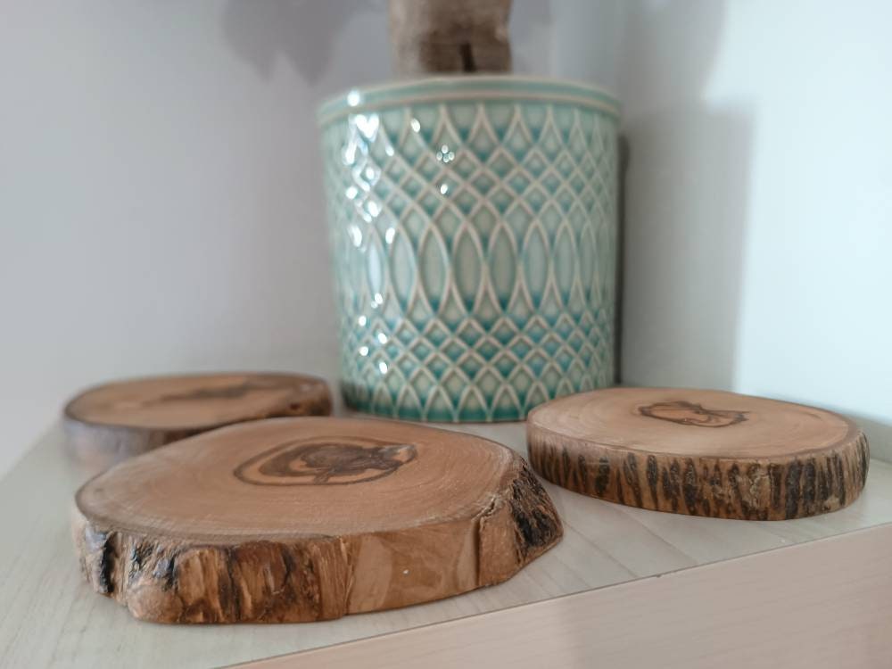 Olive Wood Coasters Set Of 5, Rustic, Handmade, Wooden Slabs, Bar Decor, Zero Waste Gift 14cm x 13cm Unique Gift, Natural Gift, Wedding Gift