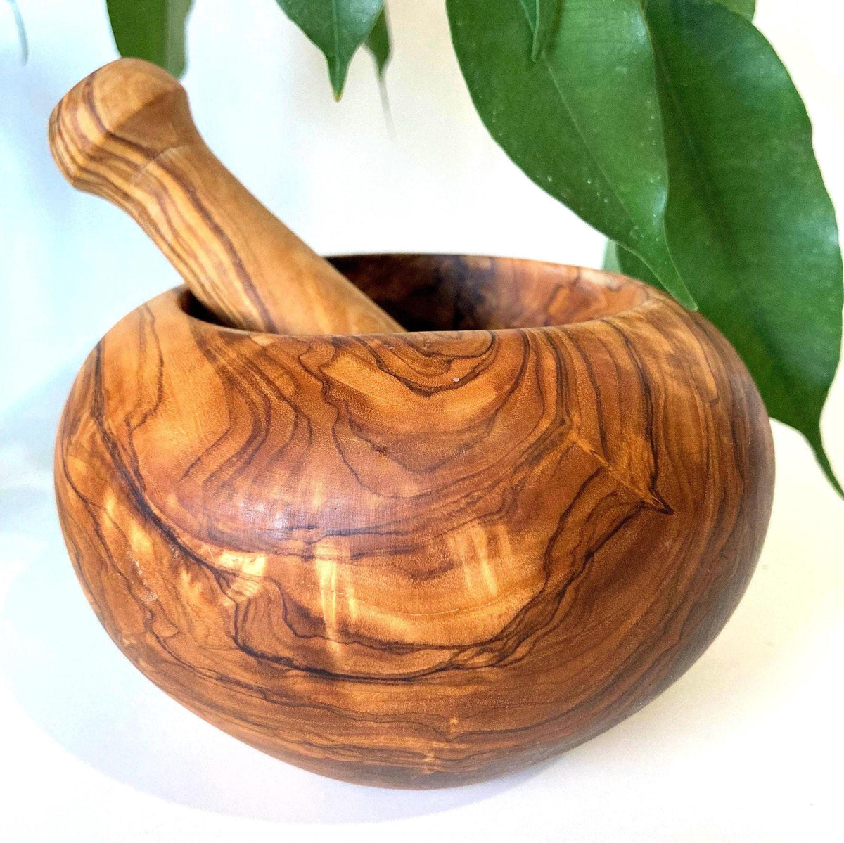 Handcrafted Olive Wood Mortar and Pestle: Rustic Kitchen Herb Grinder (12-14cm)