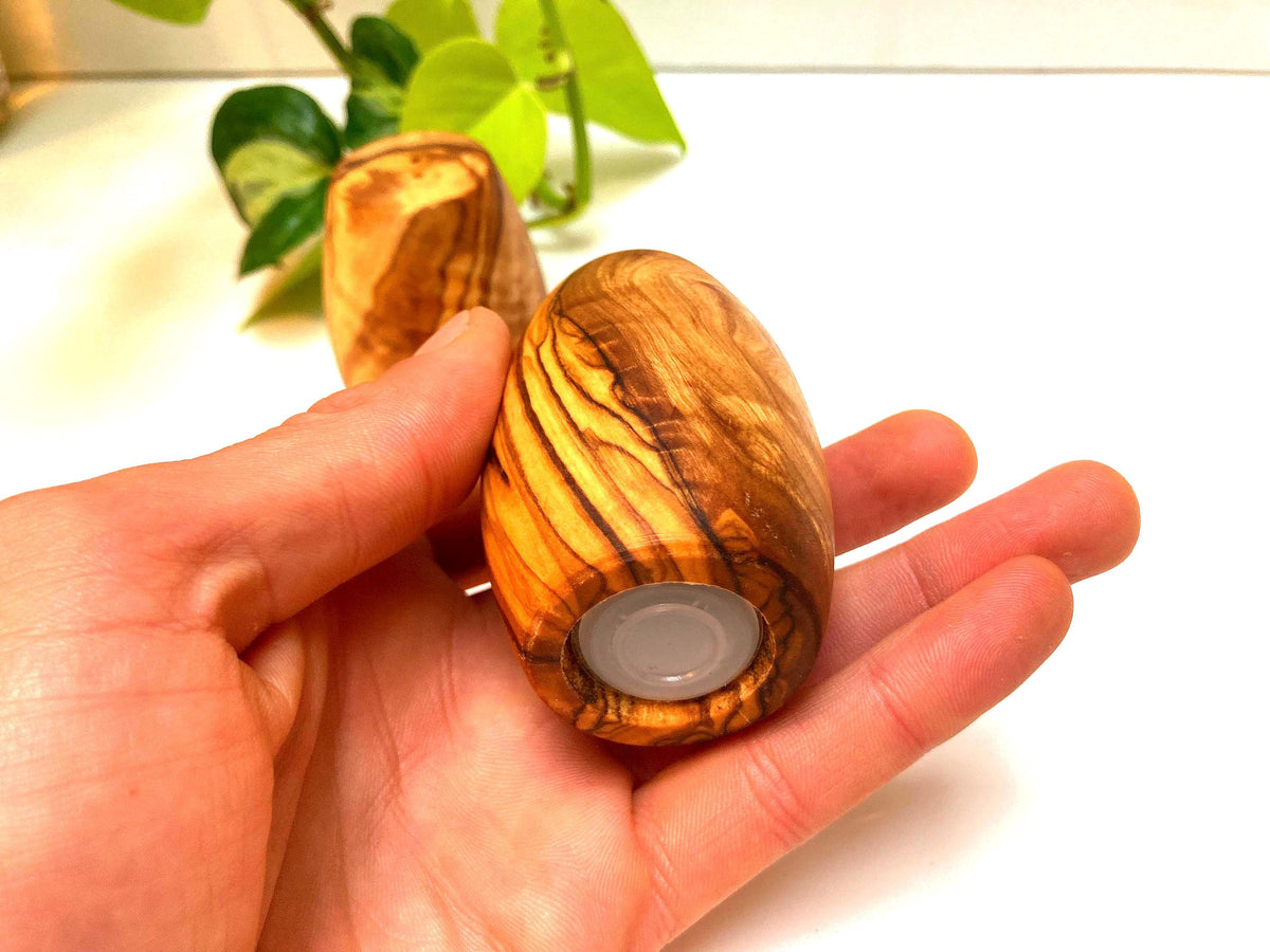 Handmade Olive Wood Salt and Pepper Shakers, Natural Wooden Spice Set, Rustic Kitchen Decor