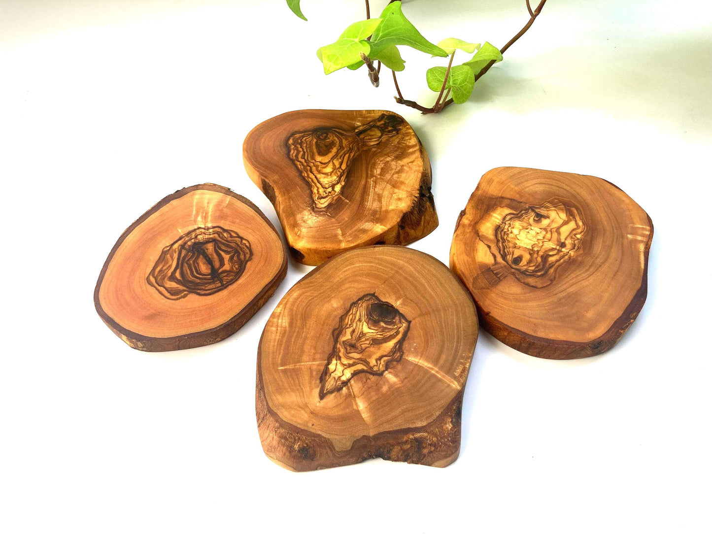 Handmade Olive Wood Coasters: Rustic Live Edge Bar & Table Decor