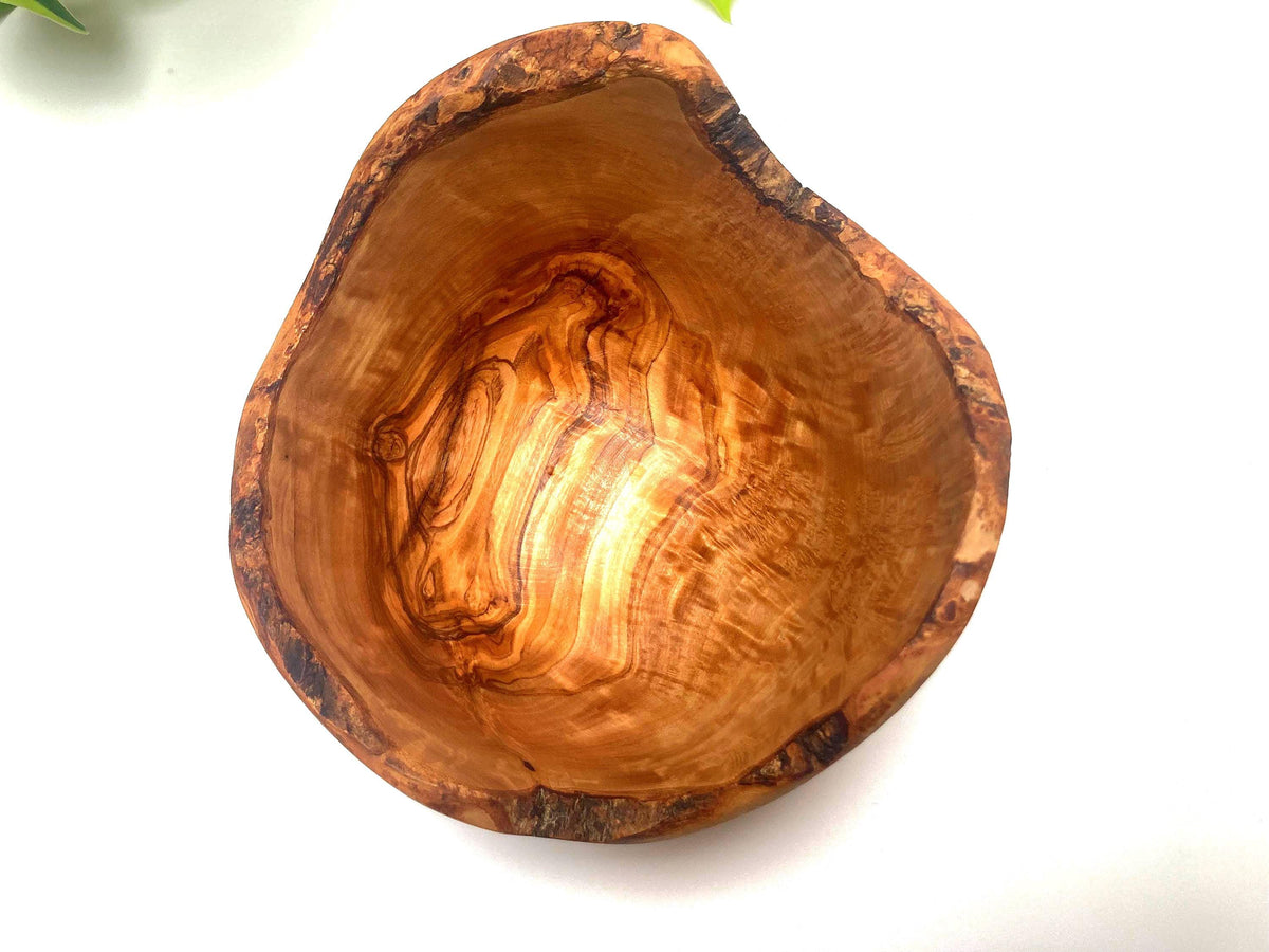 Handmade Olive Wood Bowl With Natural Live Edge, Rustic Decorative Bowl, Gift (17cm)