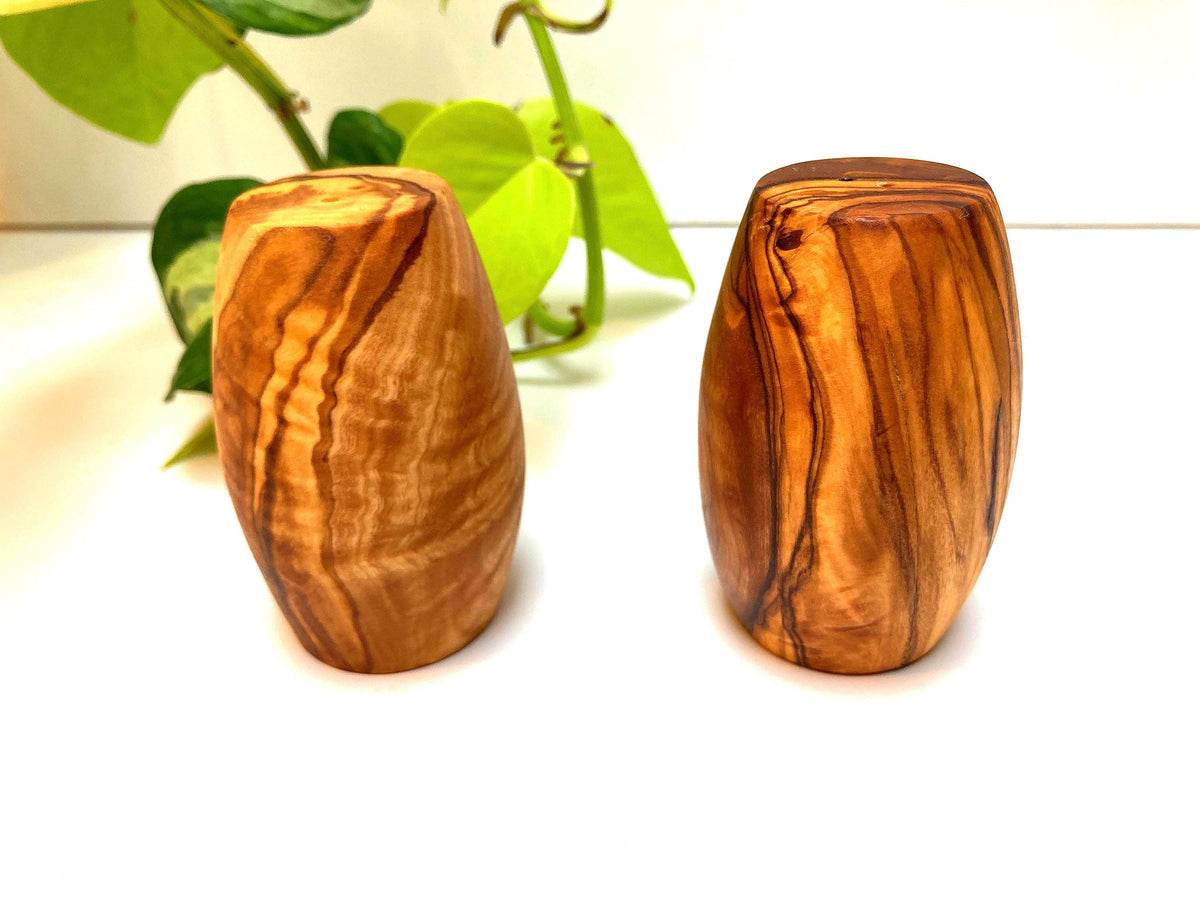 Handmade Olive Wood Salt and Pepper Shakers, Natural Wooden Spice Set, Rustic Kitchen Decor