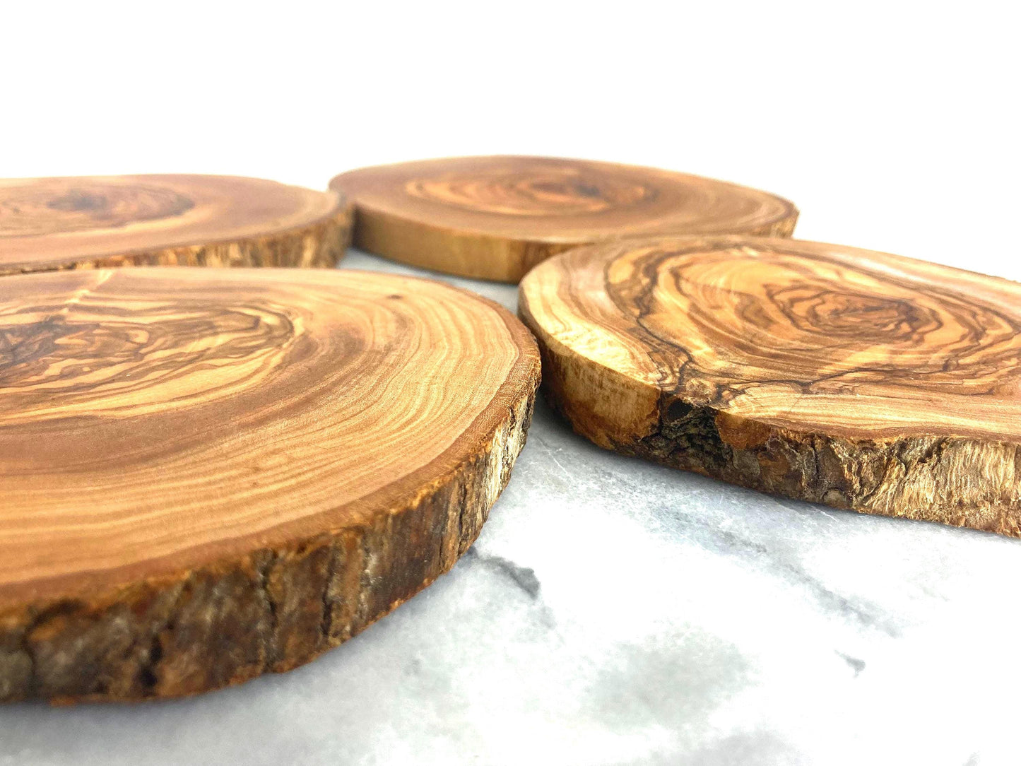 Handmade Olive Wood Coasters: Rustic Live Edge Bar & Table Decor
