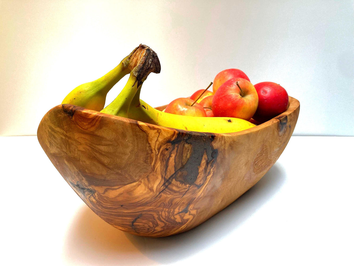 Extra Large Olive Wood Fruit Bowl, 37cm Live Edge Handmade Serving Bowl