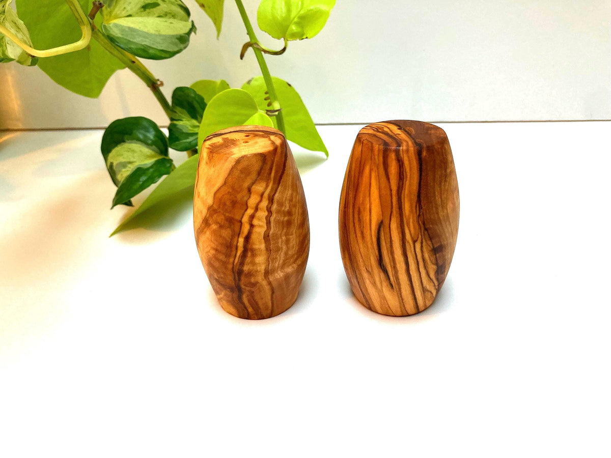 Handmade Olive Wood Salt and Pepper Shakers, Natural Wooden Spice Set, Rustic Kitchen Decor