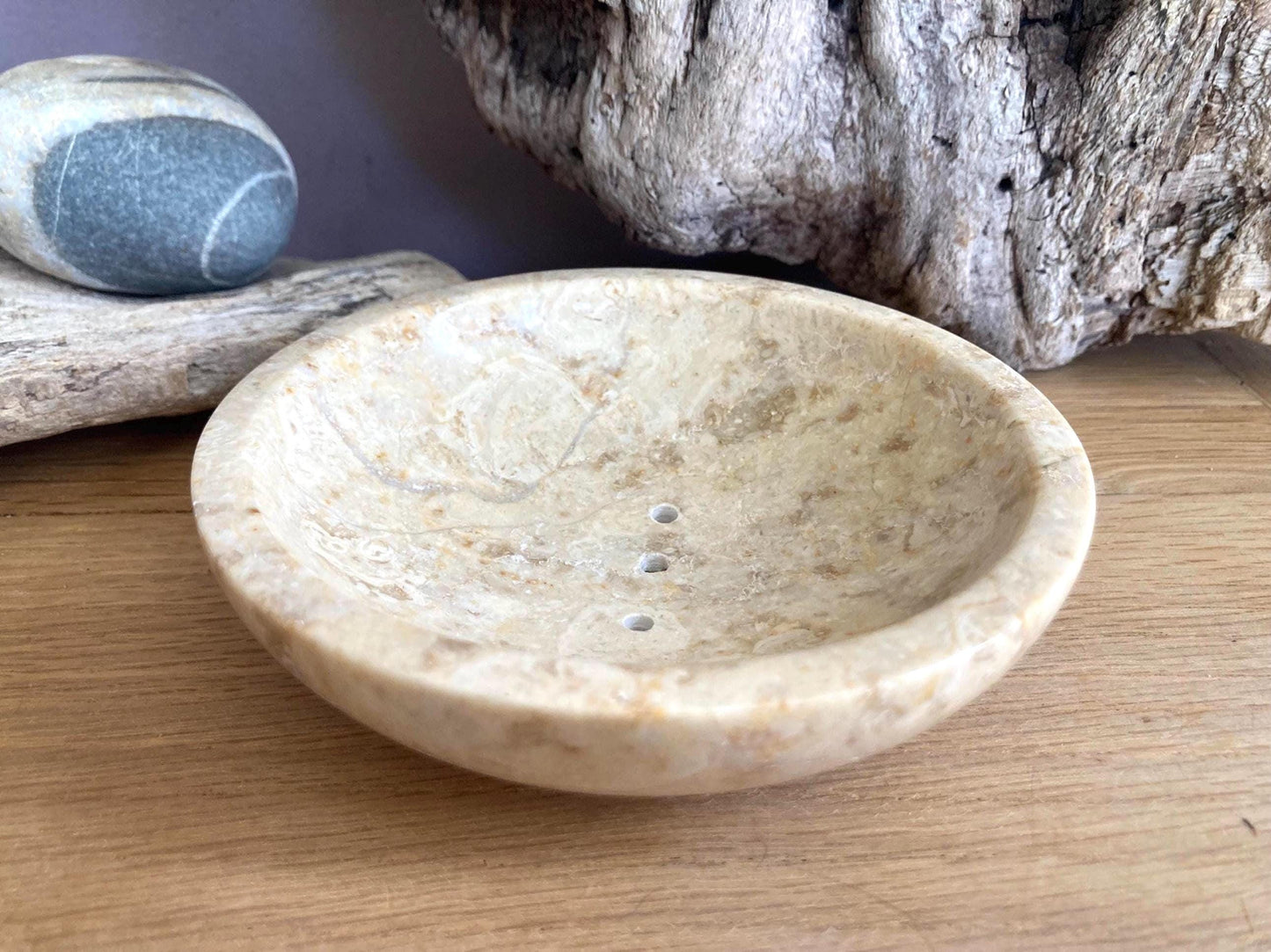 Round Marble Soap Dish, Self-Draining Vanity or Bath Tray, Modern Spa Decor & Gift