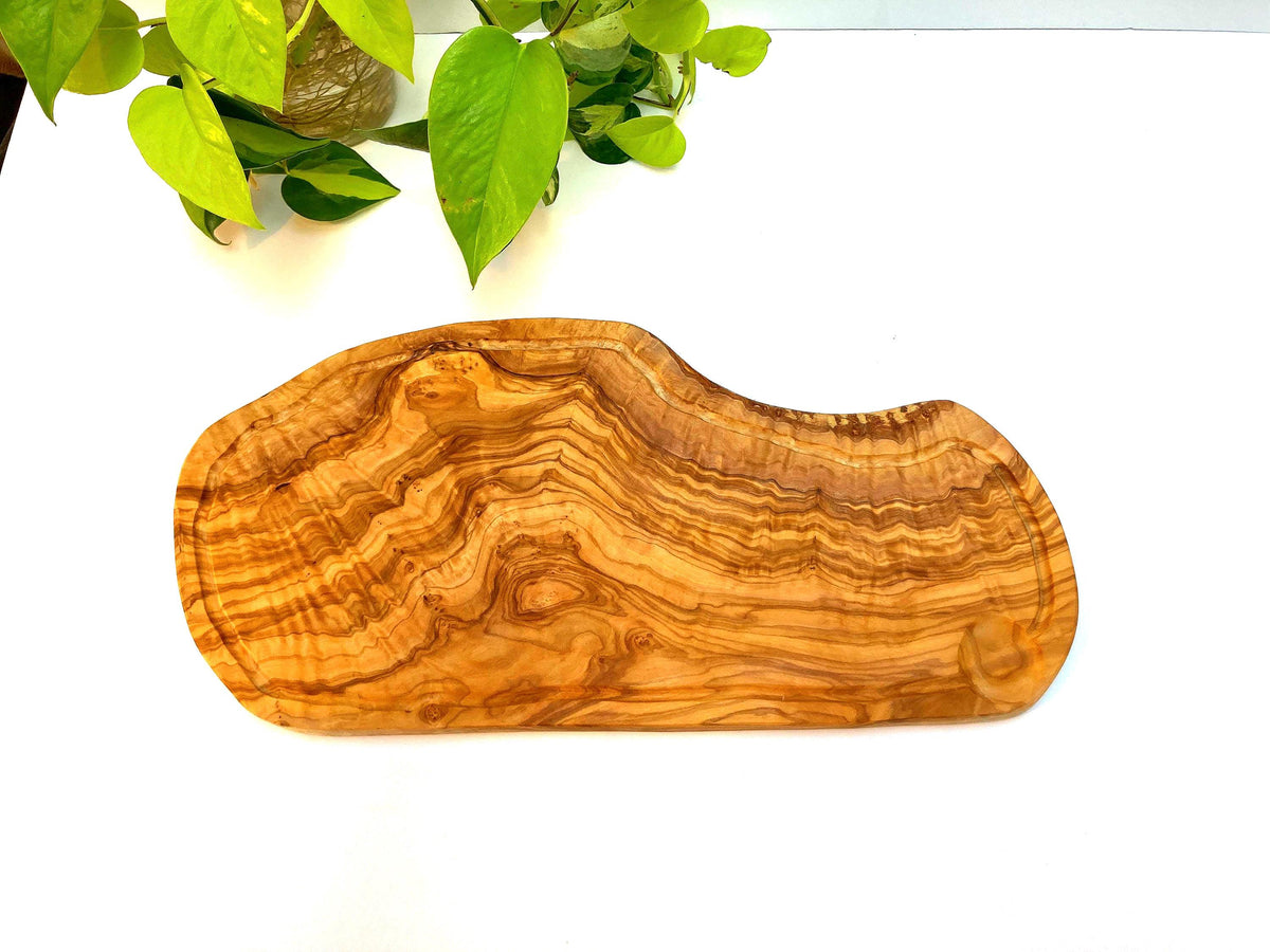 Large Grooved Olive Wood Charcuterie Board, Handmade Cheese Board, Rustic Serving Tray (46cm)