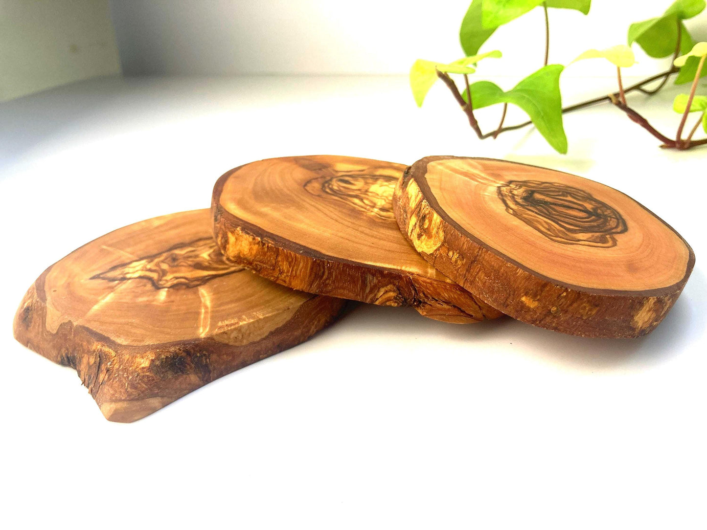 Handmade Olive Wood Coasters: Rustic Live Edge Bar & Table Decor