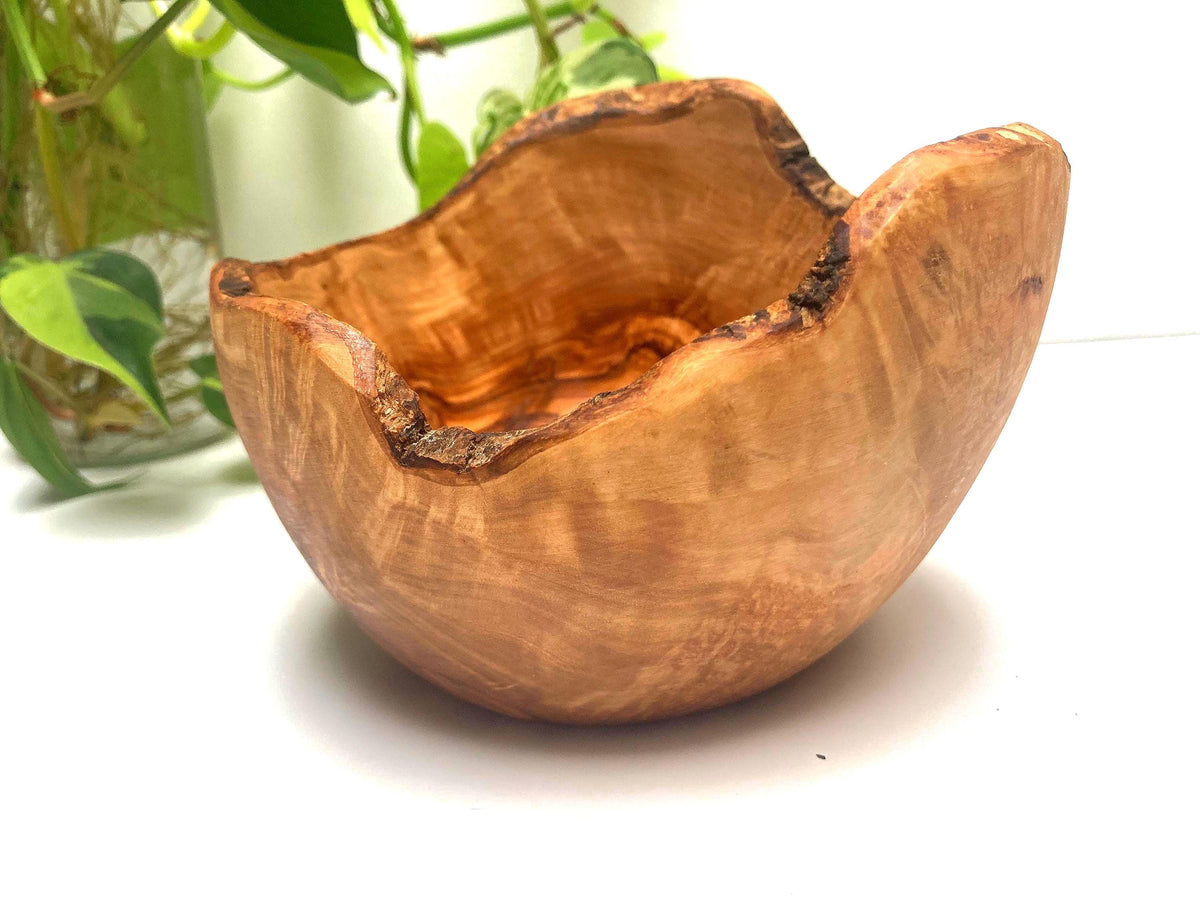 Handmade Olive Wood Bowl With Natural Live Edge, Rustic Decorative Bowl, Gift (17cm)
