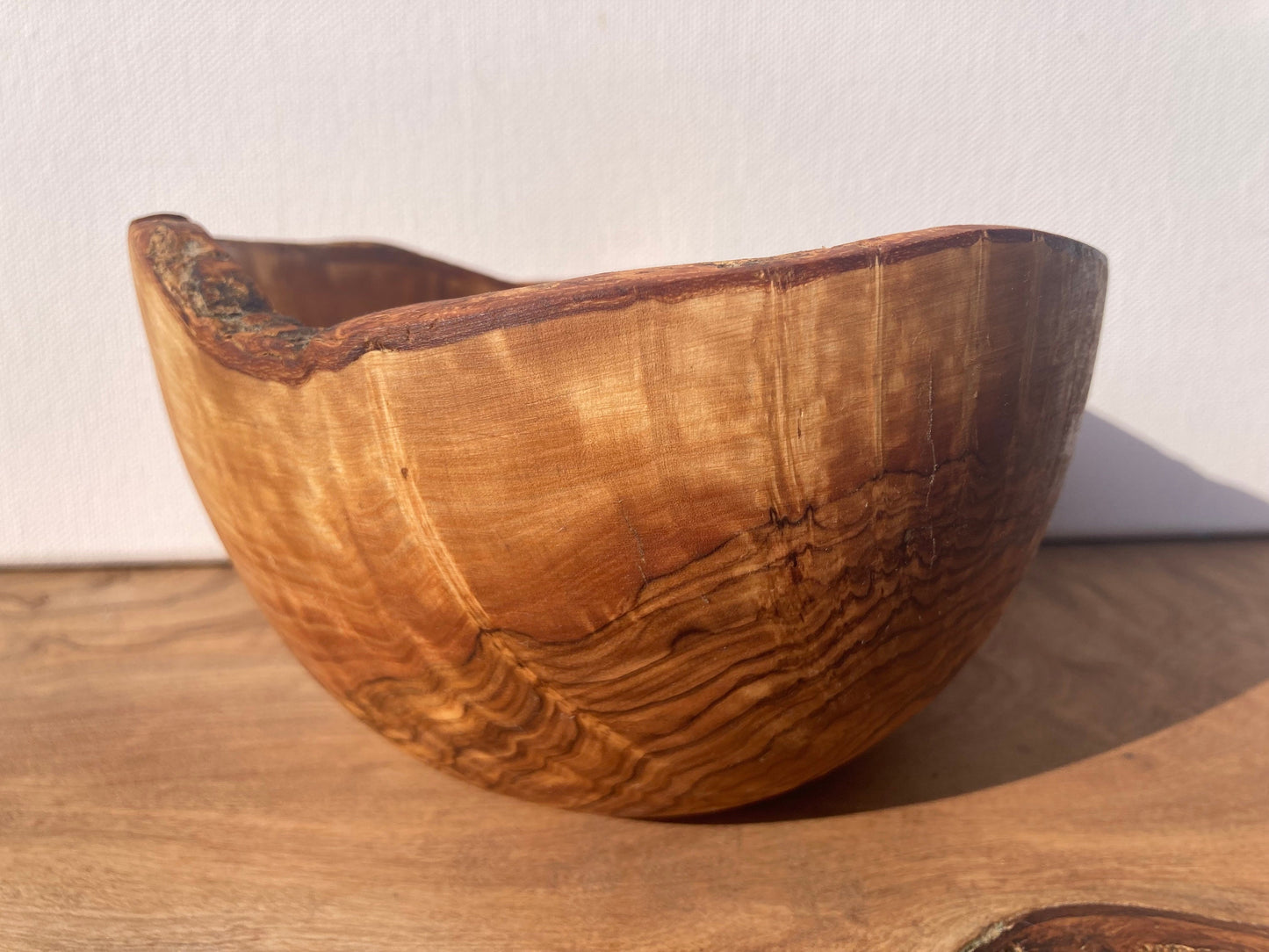 Large Rustic Olive Wood Bowl, Wild Rim With Bark, Eco Friendly, Sustainabley Sourced, Food Safe, Wooden Cereal Bowl, Unique Zero Waste Gift