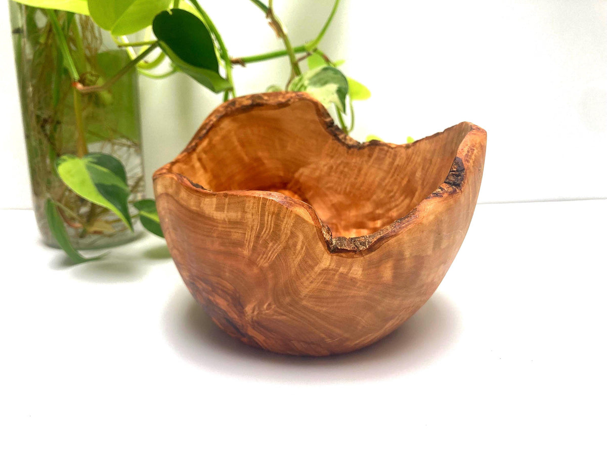 Handmade Olive Wood Bowl With Natural Live Edge, Rustic Decorative Bowl, Gift (17cm)