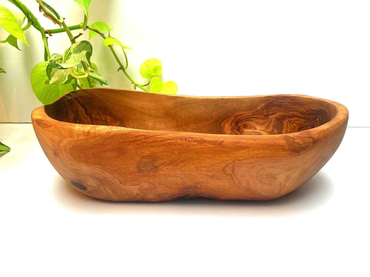 Olive Wood Fruit Bowl: Large Oval Serving Bowl, Rustic Centrepiece, 30cm