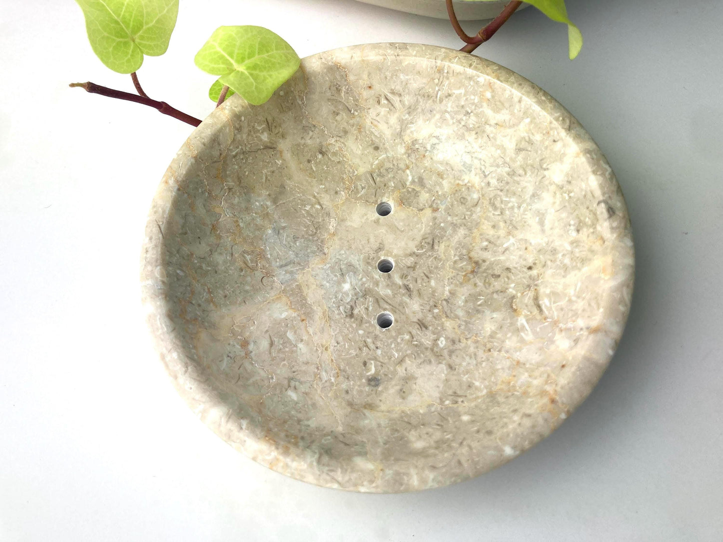 Round Marble Soap Dish, Self-Draining Vanity or Bath Tray, Modern Spa Decor & Gift