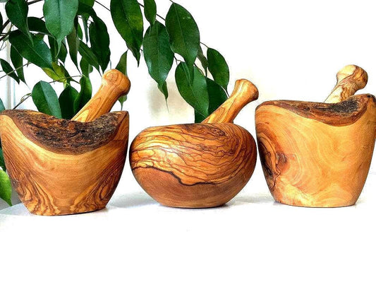 Traditional Olive Wood Mortar And Pestle, Artisan made, Handcrafted, Rustic Gifts, Zero Waste Gifts, Herb Grinder, Kitchen Decor 14cm x 14cm