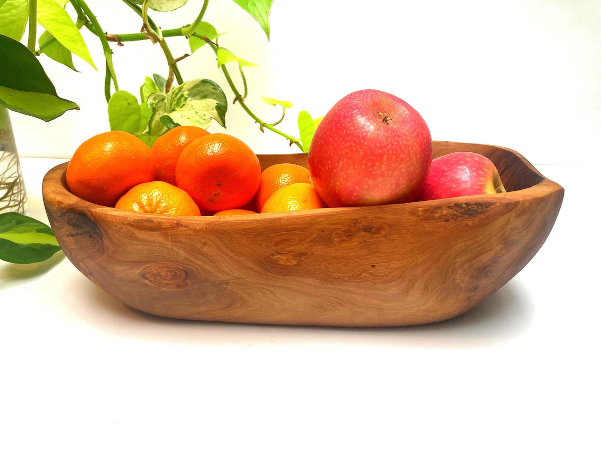 Olive Wood Fruit Bowl: Large Oval Serving Bowl, Rustic Centrepiece, 30cm
