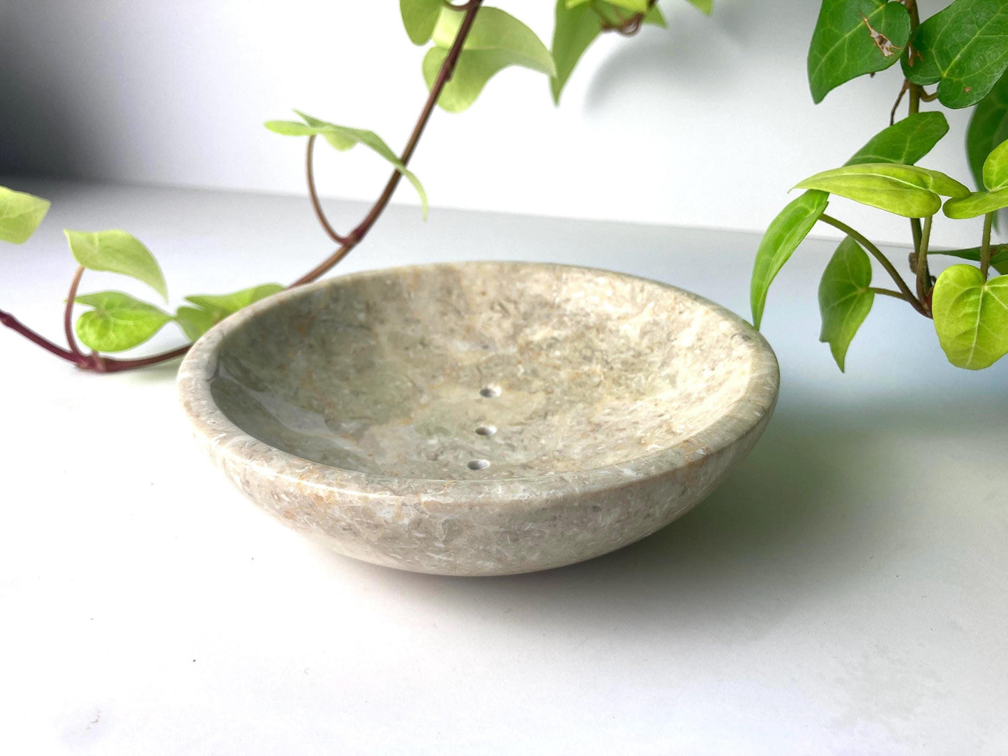 Round Marble Soap Dish, Self-Draining Vanity or Bath Tray, Modern Spa Decor & Gift