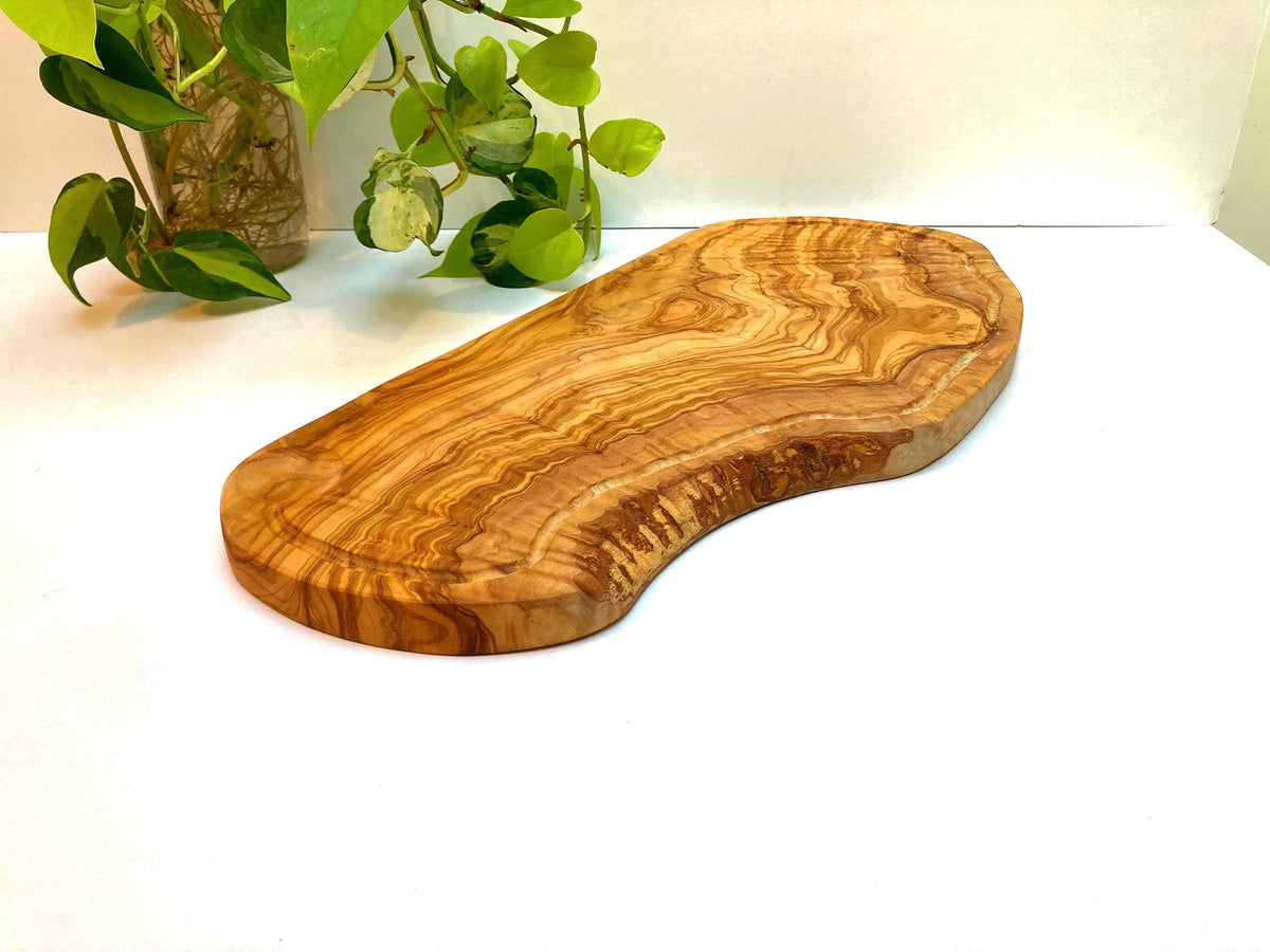 Large Grooved Olive Wood Charcuterie Board, Handmade Cheese Board, Rustic Serving Tray (46cm)