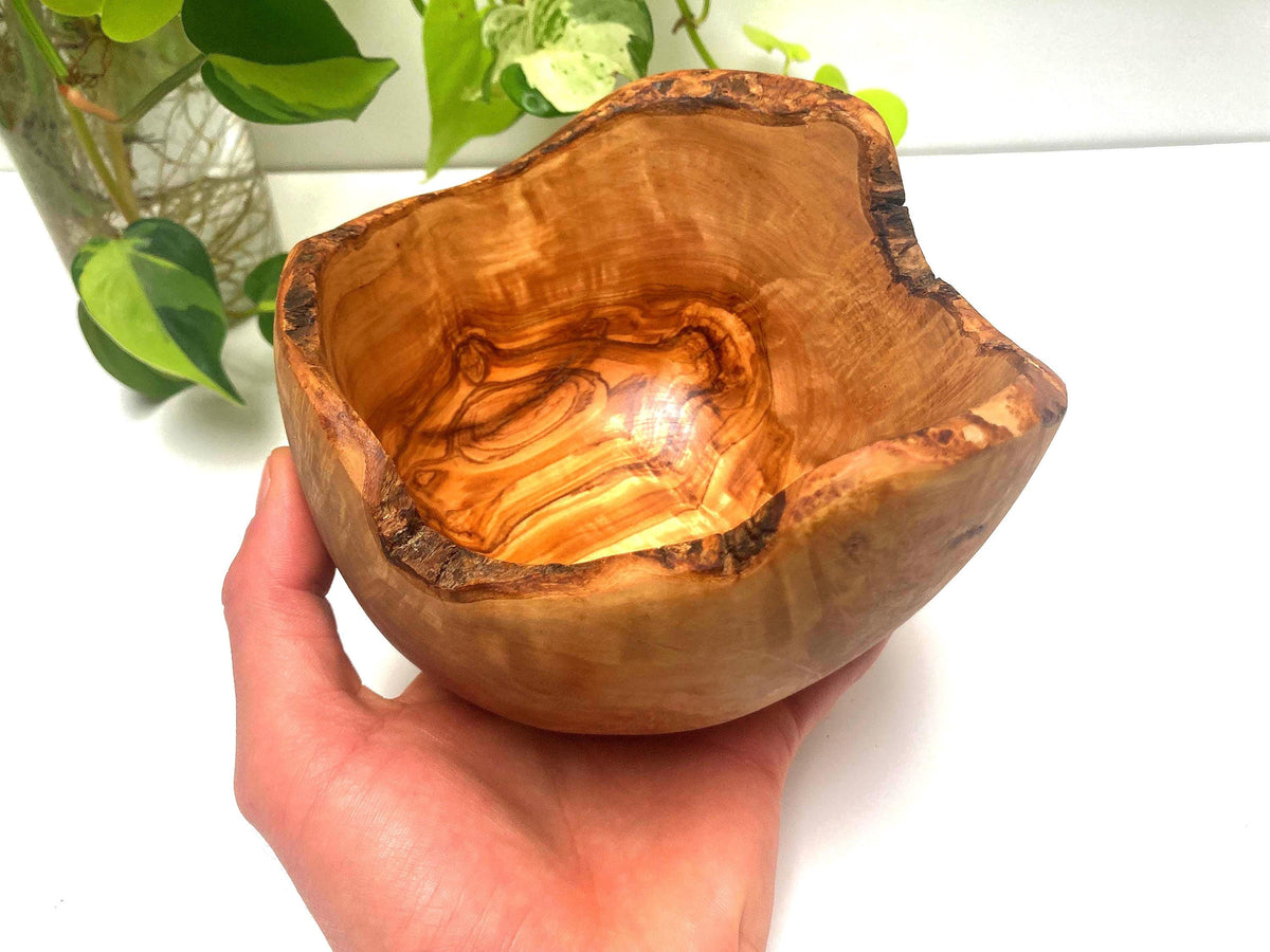 Handmade Olive Wood Bowl With Natural Live Edge, Rustic Decorative Bowl, Gift (17cm)
