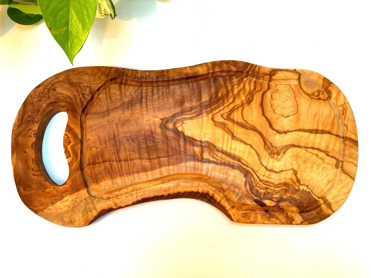 Olive Wood Steak Serving Board with Juice Groove and Handle, Wedding Gift (47cm)