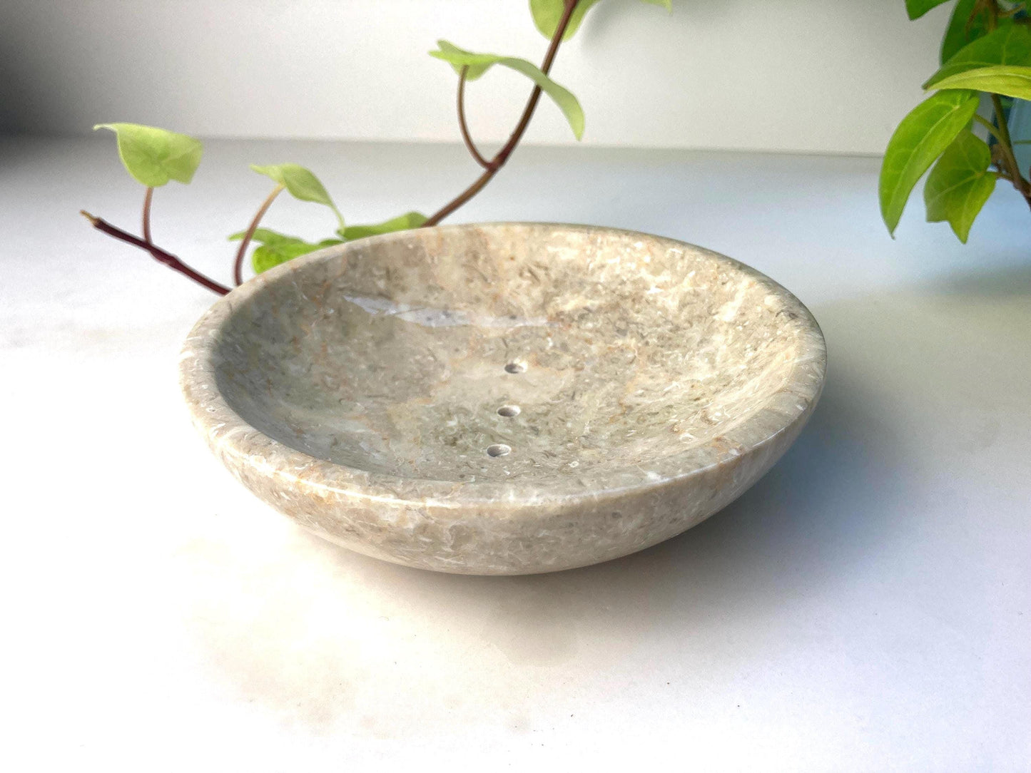 Round Marble Soap Dish, Self-Draining Vanity or Bath Tray, Modern Spa Decor & Gift