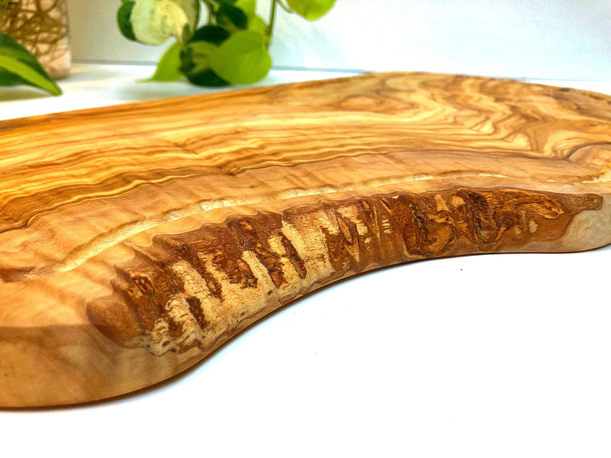 Large Grooved Olive Wood Charcuterie Board, Handmade Cheese Board, Rustic Serving Tray (46cm)