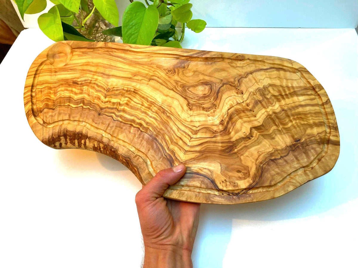 Large Grooved Olive Wood Charcuterie Board, Handmade Cheese Board, Rustic Serving Tray (46cm)