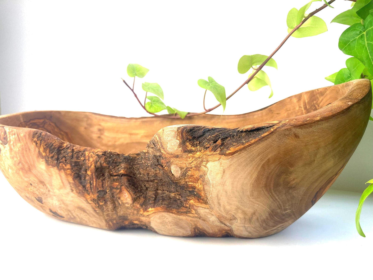 Extra Large Olive Wood Fruit Bowl, 37cm Live Edge Handmade Serving Bowl