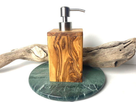 Olive Wood Soap Or Lotion Dispenser, Bathroom Decor, Natural Rustic Gifts, Refillable With Pump, Massage And Spa Decor, Artisan Handcrafted