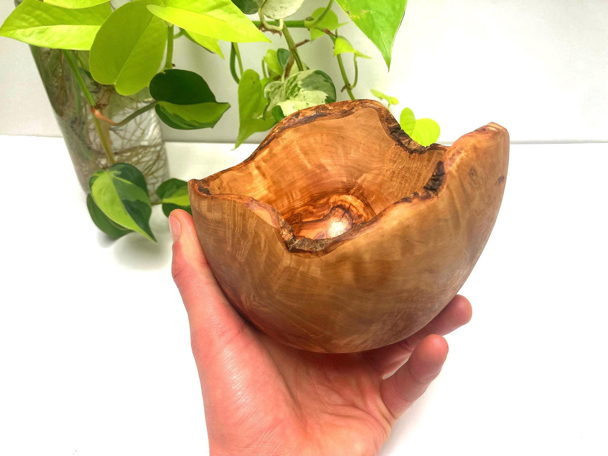 Handmade Olive Wood Bowl With Natural Live Edge, Rustic Decorative Bowl, Gift (17cm)