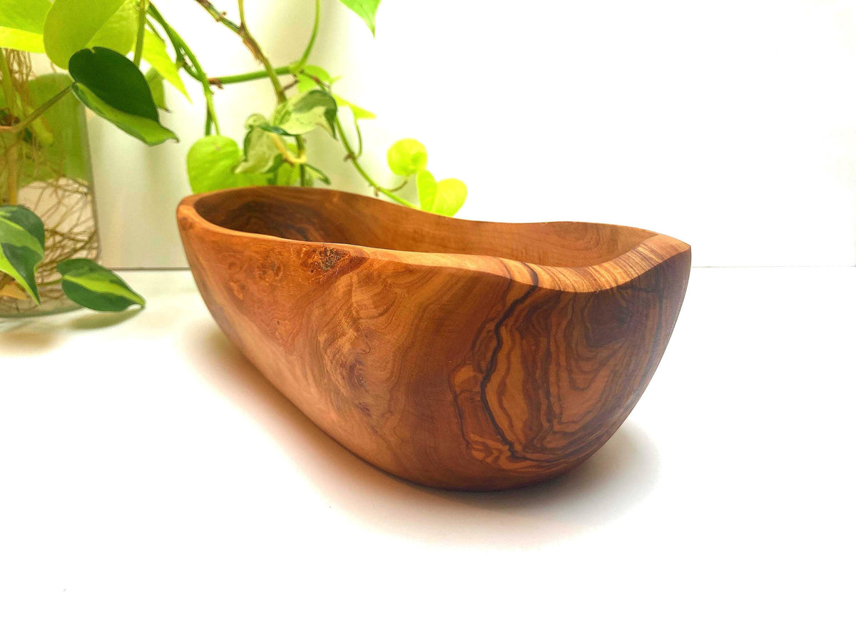 Olive Wood Fruit Bowl: Large Oval Serving Bowl, Rustic Centrepiece, 30cm