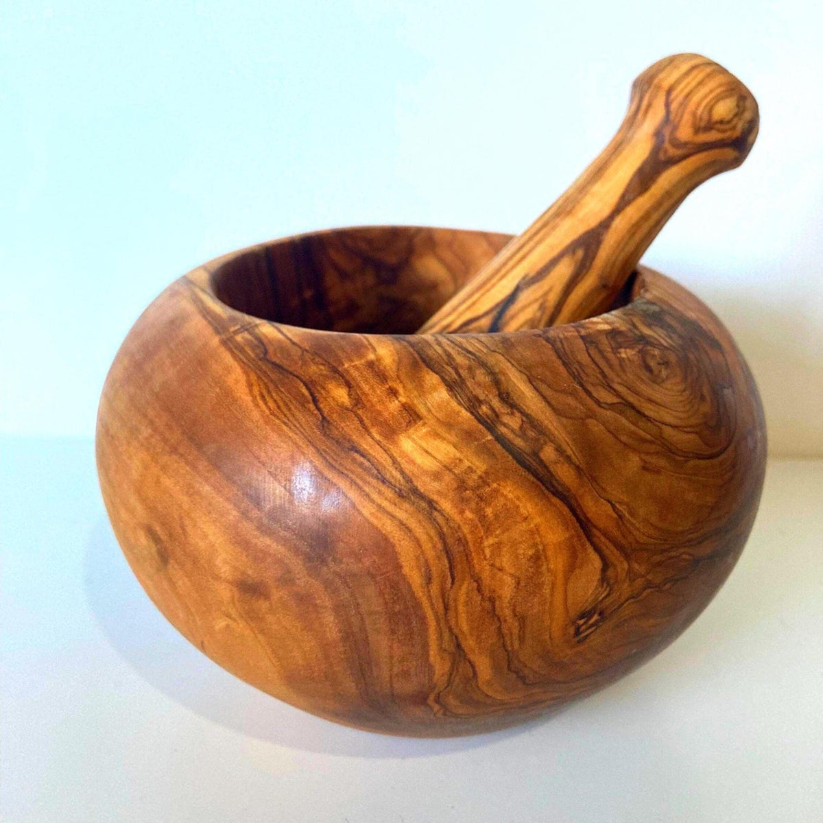 Handcrafted Olive Wood Mortar and Pestle: Rustic Kitchen Herb Grinder (12-14cm)