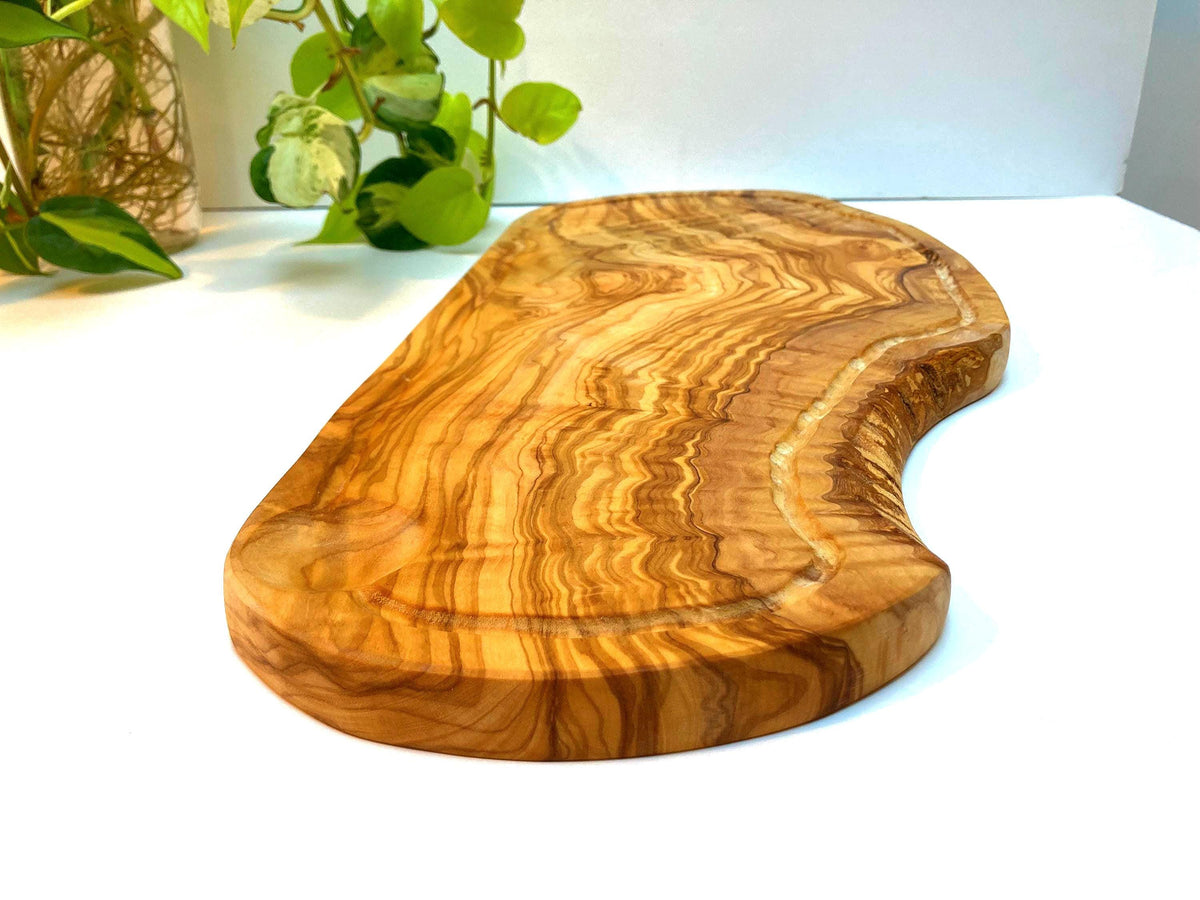 Large Grooved Olive Wood Charcuterie Board, Handmade Cheese Board, Rustic Serving Tray (46cm)