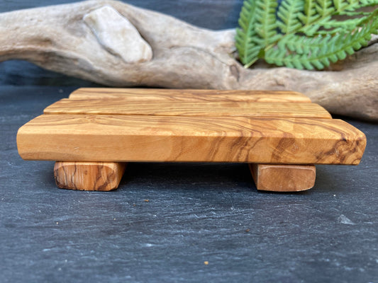 Handmade Olive Wood Slatted Soap Dish, Unique Gift, Artisan Made, Bathroom Decor, Spa, Natural Gift, Zero Waste, Natural, Rustic, 12cm x 7cm