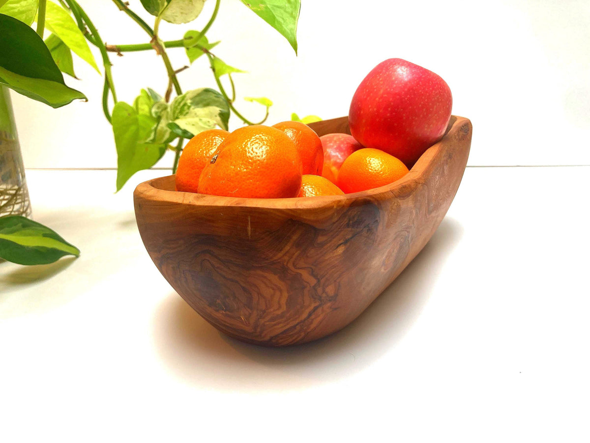 Olive Wood Fruit Bowl: Large Oval Serving Bowl, Rustic Centrepiece, 30cm