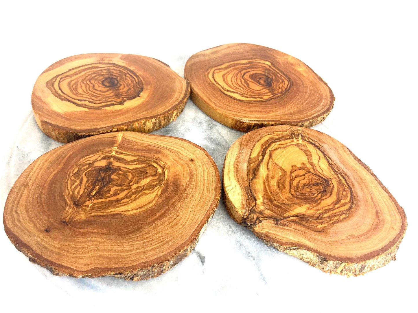 Handmade Olive Wood Coasters: Rustic Live Edge Bar & Table Decor