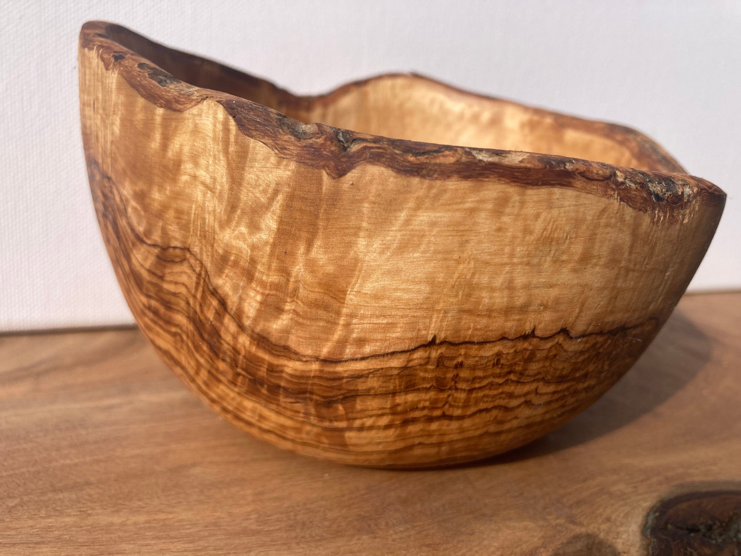 Large Rustic Olive Wood Bowl, Wild Rim With Bark, Eco Friendly, Sustainabley Sourced, Food Safe, Wooden Cereal Bowl, Unique Zero Waste Gift