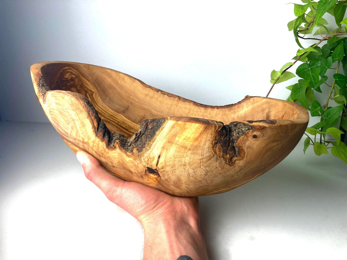 Extra Large Olive Wood Fruit Bowl, 37cm Live Edge Handmade Serving Bowl