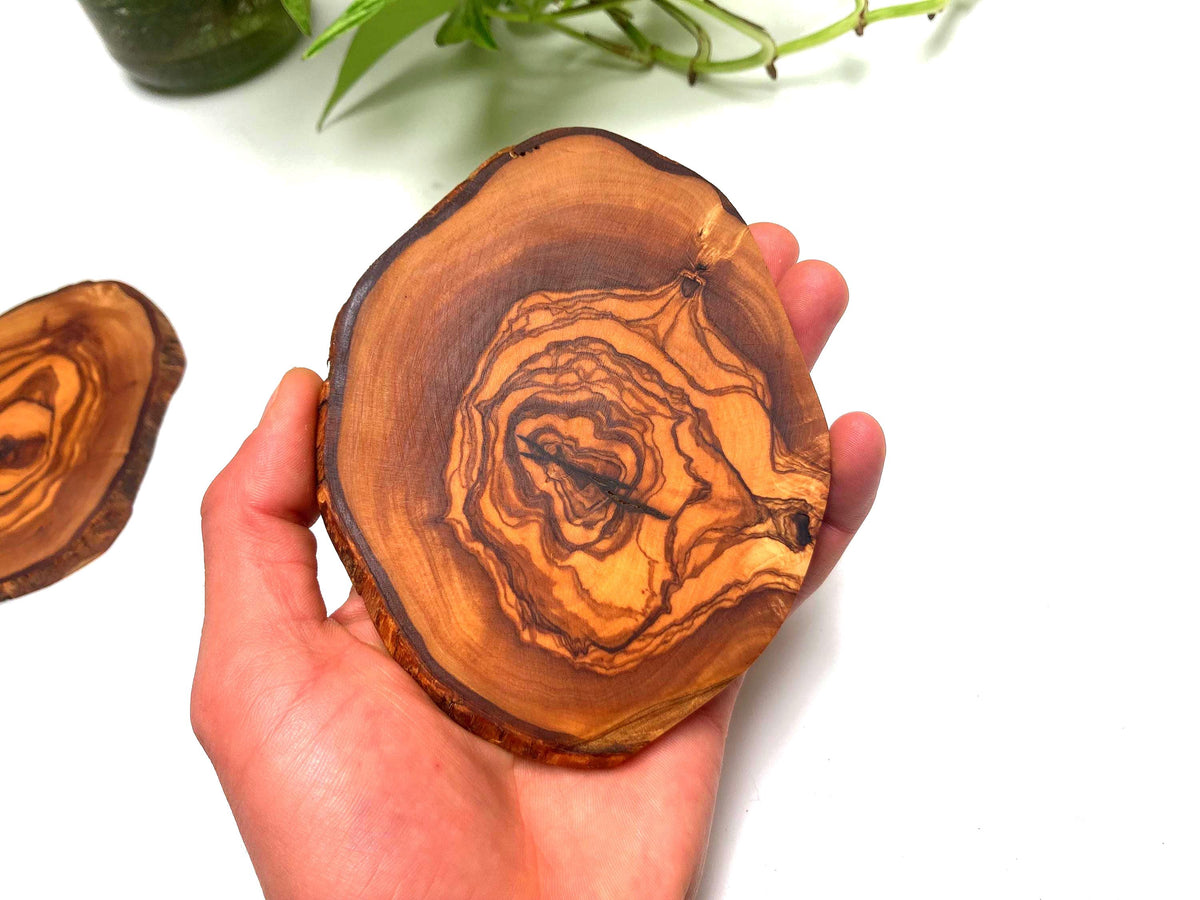 Large Handmade Olive Wood Coasters, Rustic Live Edge Drink Coasters