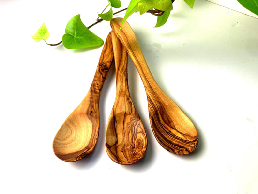 Handmade Olive Wood Spoons, Rustic Serving Spoon, Wooden Soup Spoon, Natural Tea or Coffee Spoon, Kitchen Utensils, Zero Waste Gifts, 21cm